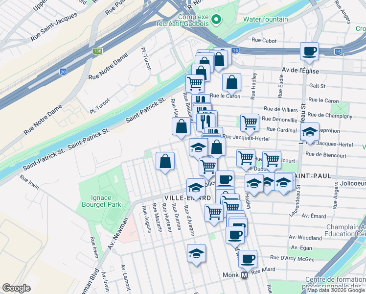 map of restaurants, bars, coffee shops, grocery stores, and more near 5923 Rue Hamilton in Montréal