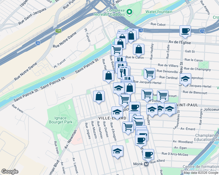 map of restaurants, bars, coffee shops, grocery stores, and more near 5923 Rue Hamilton in Montréal