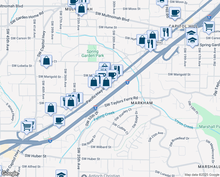 map of restaurants, bars, coffee shops, grocery stores, and more near in Portland