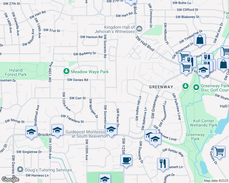 map of restaurants, bars, coffee shops, grocery stores, and more near 8425 Southwest Connemara Place in Beaverton