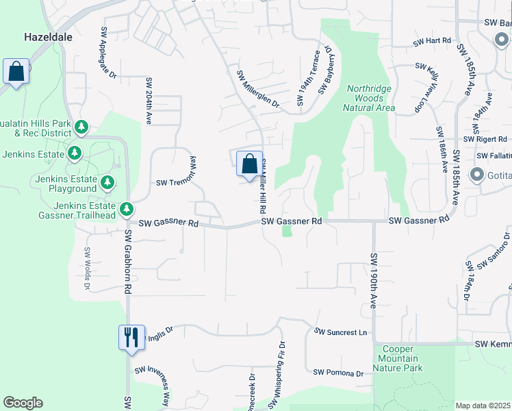 map of restaurants, bars, coffee shops, grocery stores, and more near 8485 Southwest Miller Hill Road in Beaverton