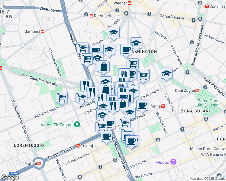 map of restaurants, bars, coffee shops, grocery stores, and more near 12 Via Roncaglia in Milano