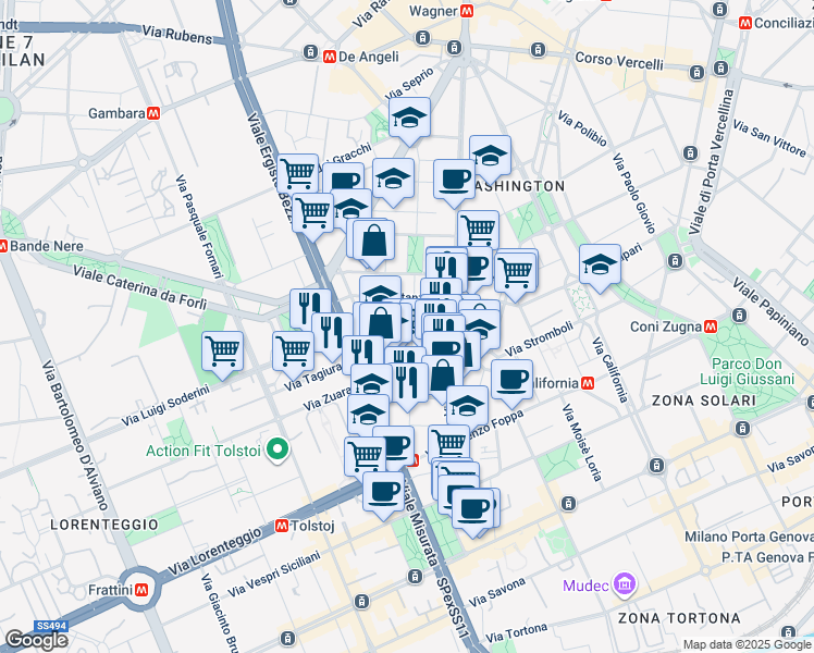 map of restaurants, bars, coffee shops, grocery stores, and more near 12 Via Roncaglia in Milano