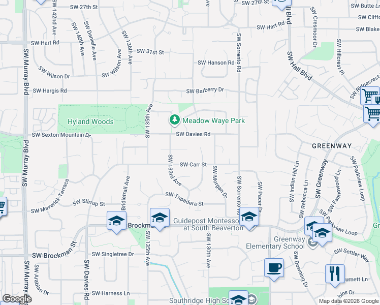 map of restaurants, bars, coffee shops, grocery stores, and more near 13150 Southwest Juanita Place in Beaverton