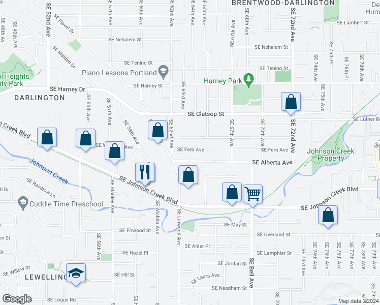 map of restaurants, bars, coffee shops, grocery stores, and more near 6372 Southeast Fern Avenue in Portland