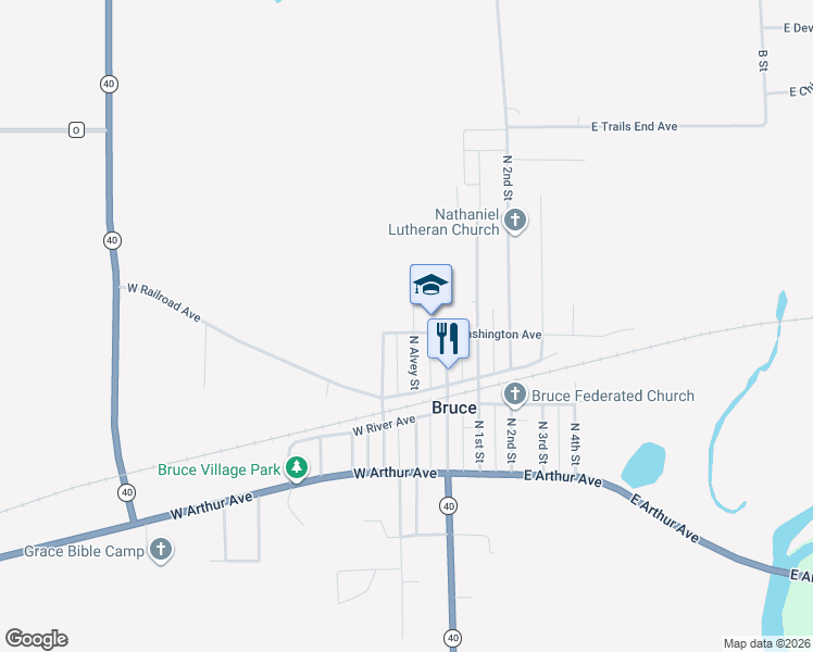 map of restaurants, bars, coffee shops, grocery stores, and more near 1007 North Alvey Street in Bruce