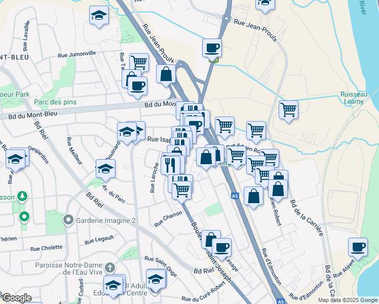 map of restaurants, bars, coffee shops, grocery stores, and more near in Gatineau
