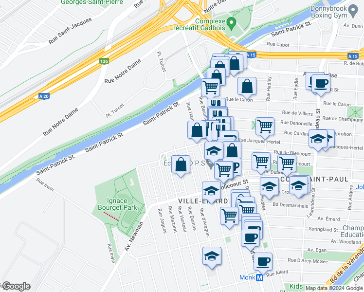 map of restaurants, bars, coffee shops, grocery stores, and more near 2715 Rue Jacques-Hertel in Montréal