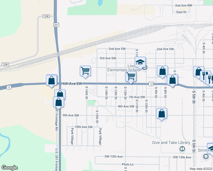 map of restaurants, bars, coffee shops, grocery stores, and more near 612 South 14th Street in Aberdeen