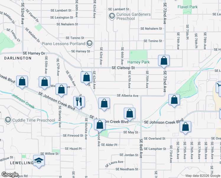 map of restaurants, bars, coffee shops, grocery stores, and more near 6372 Southeast Fern Avenue in Portland