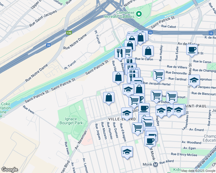map of restaurants, bars, coffee shops, grocery stores, and more near in Montreal