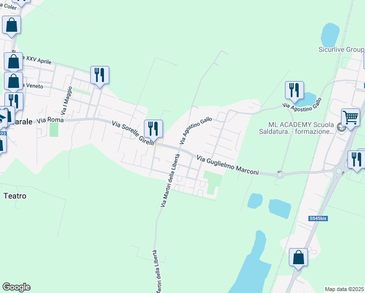 map of restaurants, bars, coffee shops, grocery stores, and more near 8 Via Agostino Gallo in Poncarale