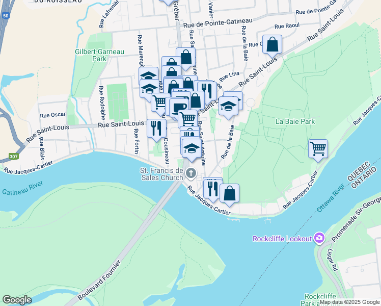 map of restaurants, bars, coffee shops, grocery stores, and more near in Gatineau