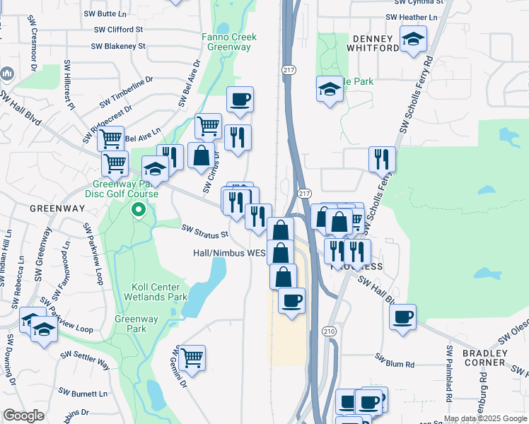 map of restaurants, bars, coffee shops, grocery stores, and more near in Beaverton