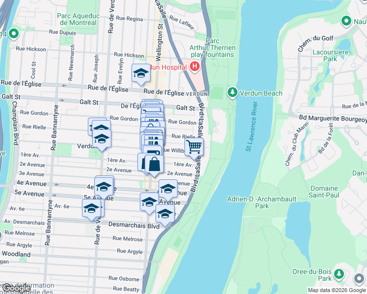 map of restaurants, bars, coffee shops, grocery stores, and more near 81 Rue Willibrord in Montréal