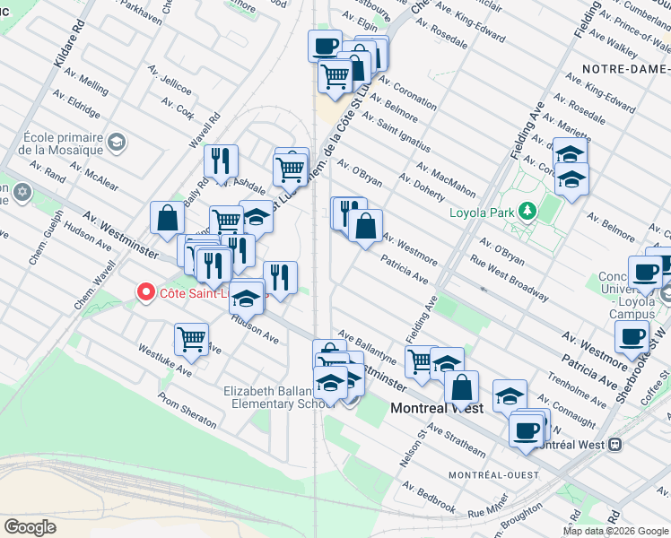 map of restaurants, bars, coffee shops, grocery stores, and more near 5325 Avenue Connaught in Montréal