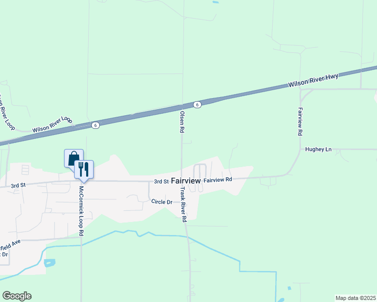 map of restaurants, bars, coffee shops, grocery stores, and more near 195 Olsen Road in Tillamook