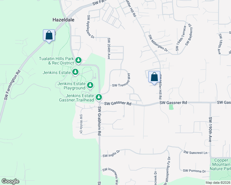 map of restaurants, bars, coffee shops, grocery stores, and more near 20315 Southwest Gassner Road in Beaverton