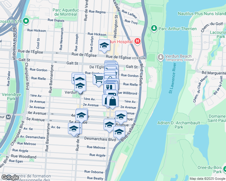 map of restaurants, bars, coffee shops, grocery stores, and more near in Montreal