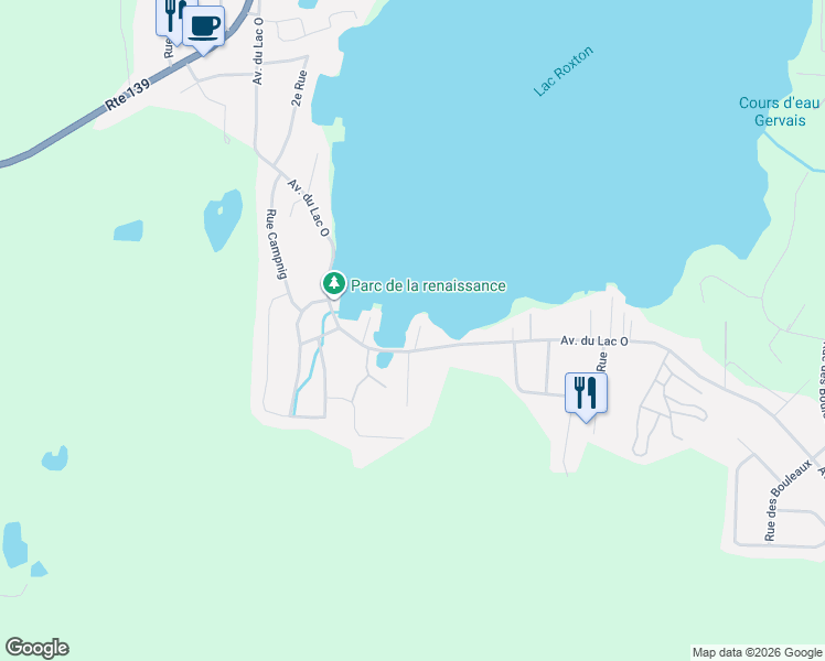map of restaurants, bars, coffee shops, grocery stores, and more near 751 5e Rue Nord in Roxton Pond