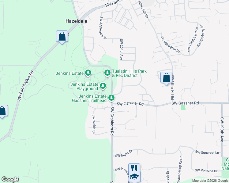 map of restaurants, bars, coffee shops, grocery stores, and more near 20495 Southwest Tremont Way in Beaverton