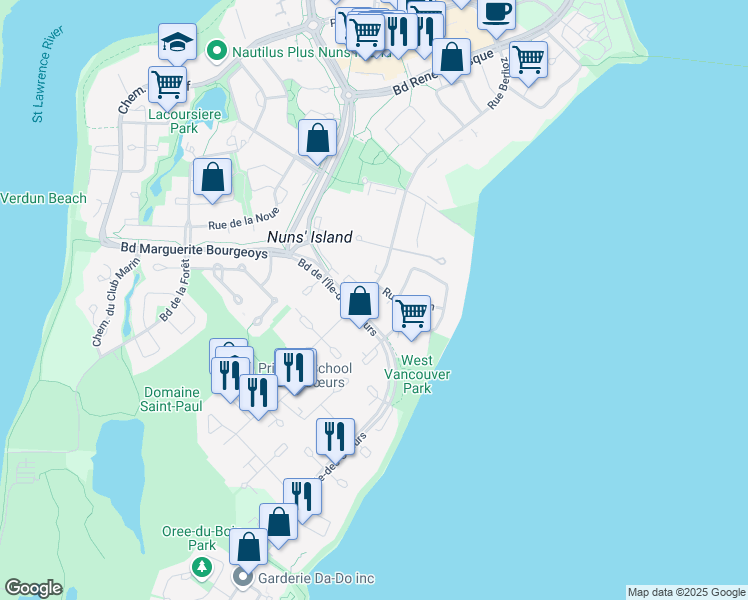 map of restaurants, bars, coffee shops, grocery stores, and more near 200 Rue Berlioz in Montréal