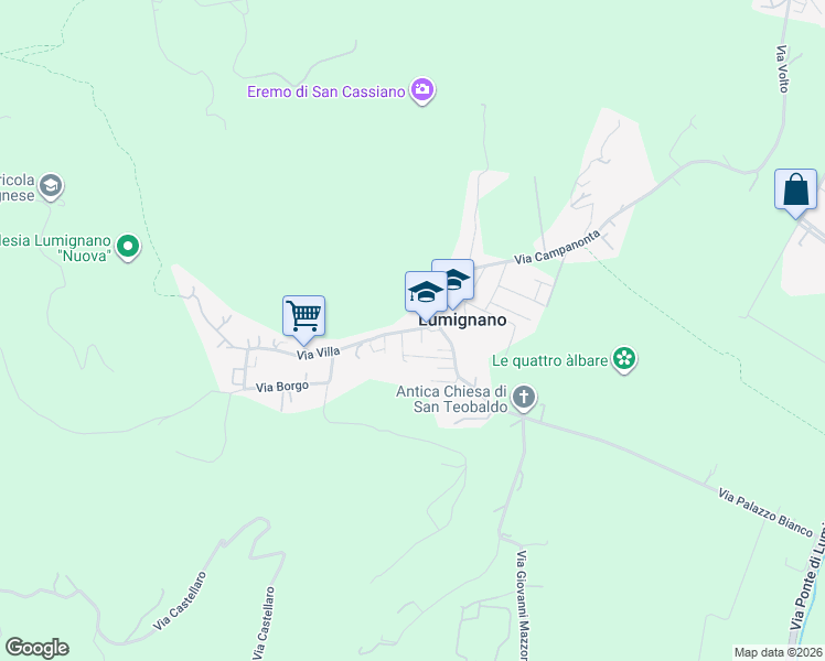 map of restaurants, bars, coffee shops, grocery stores, and more near 18 Via San Maiolo in Lumignano