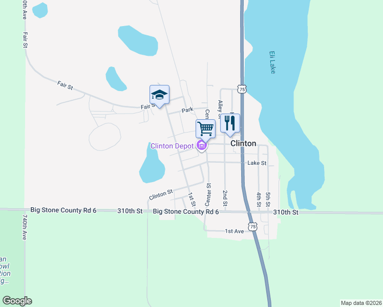 map of restaurants, bars, coffee shops, grocery stores, and more near 325 Lake Street in Clinton