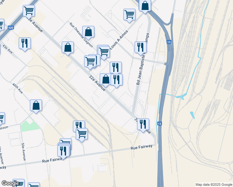 map of restaurants, bars, coffee shops, grocery stores, and more near 1860 32e Avenue in Montréal