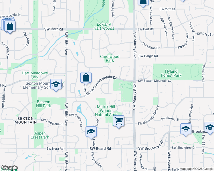 map of restaurants, bars, coffee shops, grocery stores, and more near 15018 Southwest Telluride Terrace in Beaverton