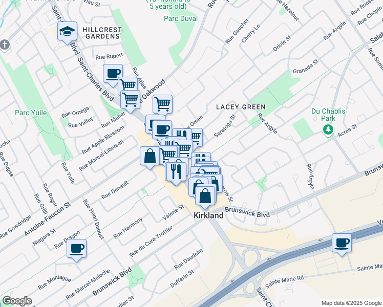 map of restaurants, bars, coffee shops, grocery stores, and more near in Kirkland