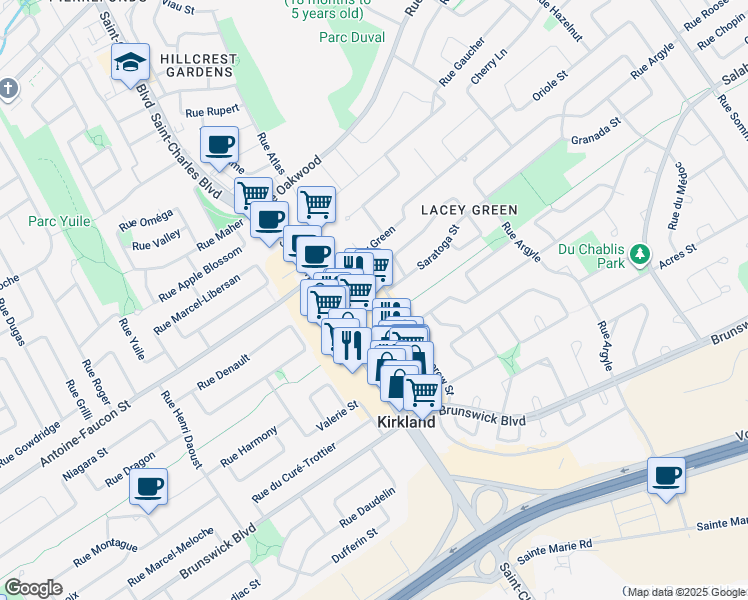 map of restaurants, bars, coffee shops, grocery stores, and more near in Kirkland
