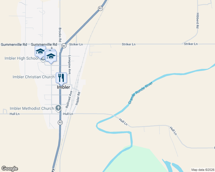 map of restaurants, bars, coffee shops, grocery stores, and more near 65203 Hull Lane in Imbler