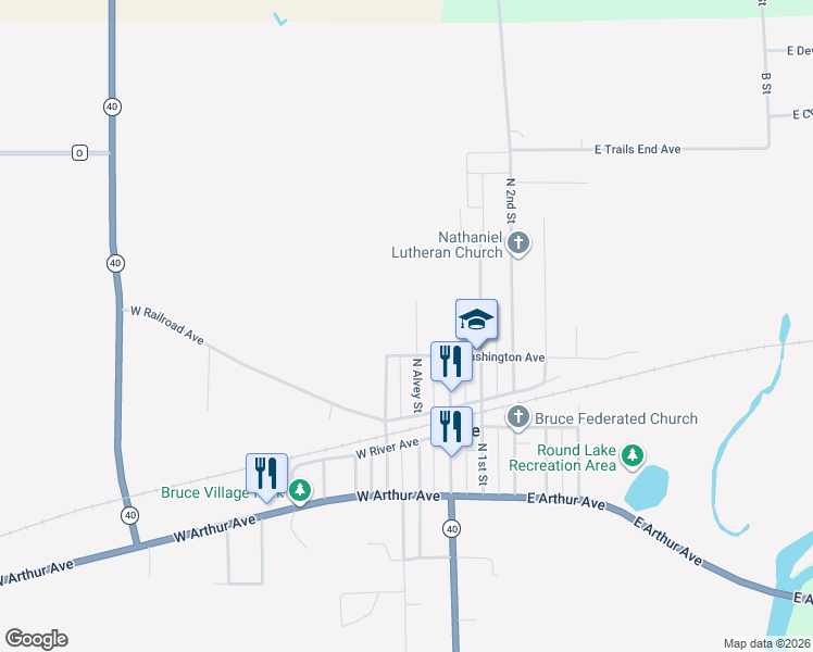 map of restaurants, bars, coffee shops, grocery stores, and more near 1118 North Alvey Street in Bruce