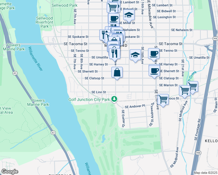 map of restaurants, bars, coffee shops, grocery stores, and more near in Portland