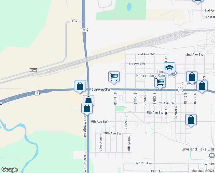 map of restaurants, bars, coffee shops, grocery stores, and more near 1674 6th Avenue Southwest in Aberdeen