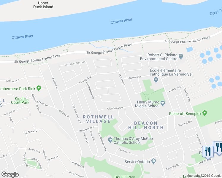 map of restaurants, bars, coffee shops, grocery stores, and more near 2032 Kings Grove Crescent in Ottawa