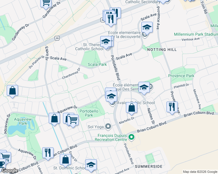 map of restaurants, bars, coffee shops, grocery stores, and more near in Ottawa