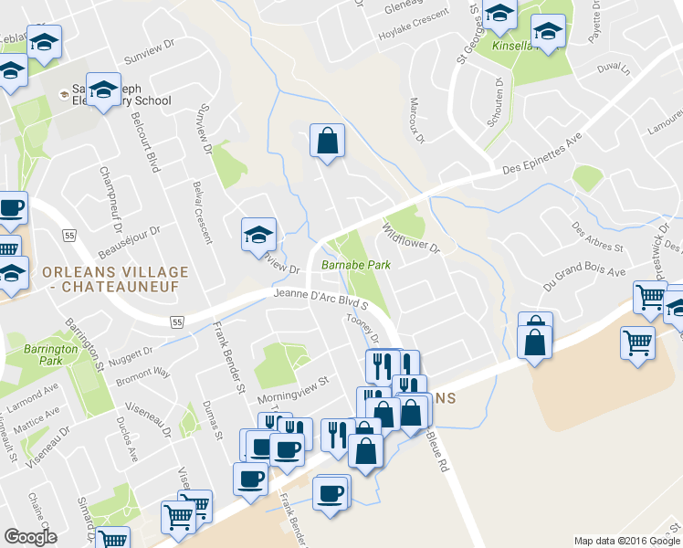 map of restaurants, bars, coffee shops, grocery stores, and more near 1769 Winter Rose Lane in Ottawa
