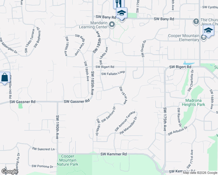 map of restaurants, bars, coffee shops, grocery stores, and more near 18283 Southwest Fallatin Court in Beaverton
