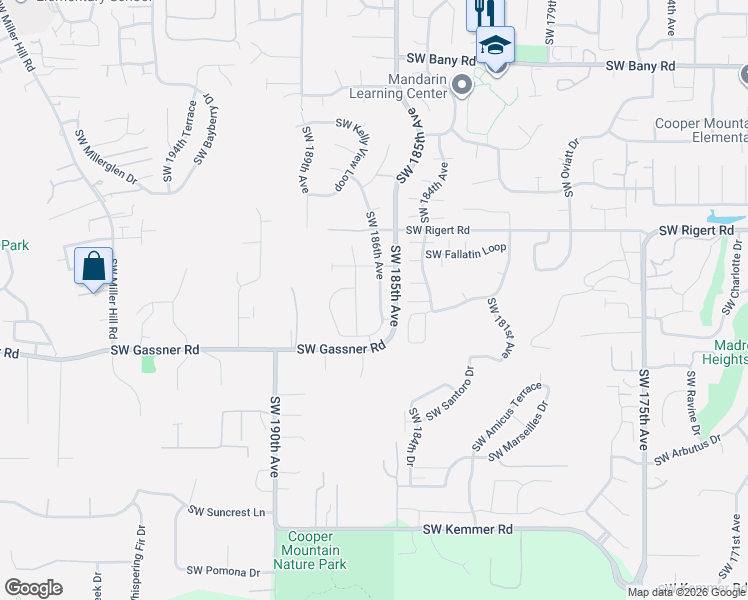 map of restaurants, bars, coffee shops, grocery stores, and more near 8287 Southwest 186th Avenue in Beaverton