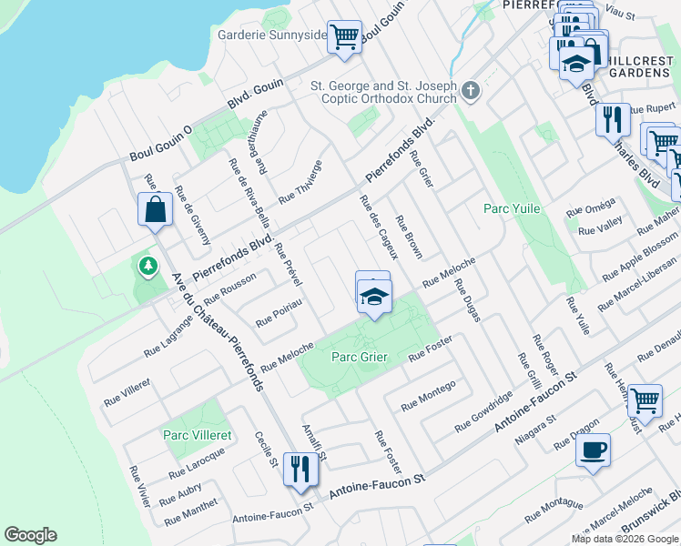 map of restaurants, bars, coffee shops, grocery stores, and more near 4725 Rue Nuckle in Montréal