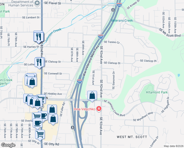 map of restaurants, bars, coffee shops, grocery stores, and more near 8725 Southeast 91st Avenue in Happy Valley