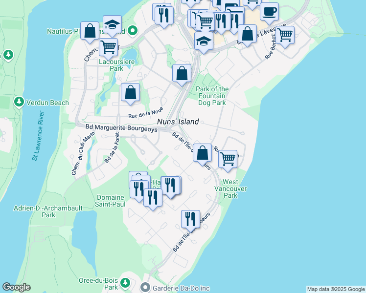 map of restaurants, bars, coffee shops, grocery stores, and more near 511 Rue Abélard in Montréal