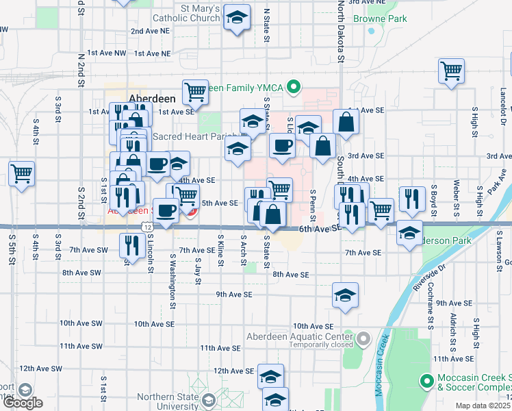 map of restaurants, bars, coffee shops, grocery stores, and more near in Aberdeen