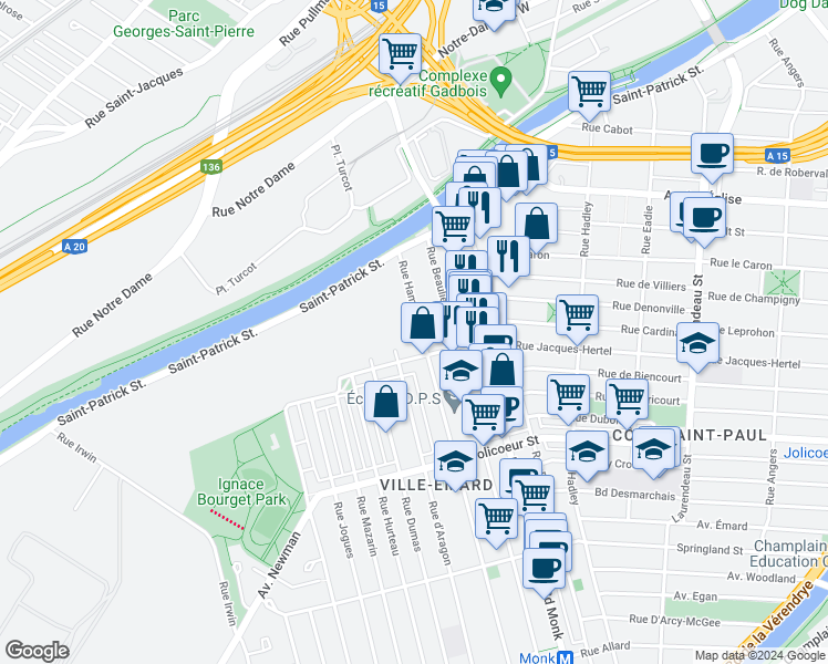 map of restaurants, bars, coffee shops, grocery stores, and more near 5795 Rue Hamilton in Montréal