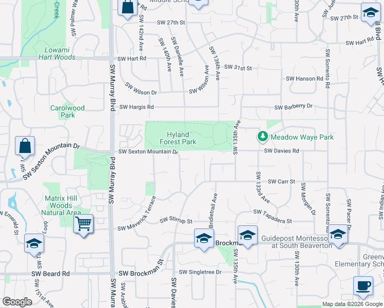 map of restaurants, bars, coffee shops, grocery stores, and more near 13865 Southwest Secretariat Lane in Beaverton