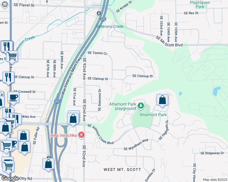 map of restaurants, bars, coffee shops, grocery stores, and more near 9666 Southeast Tenino Court in Happy Valley