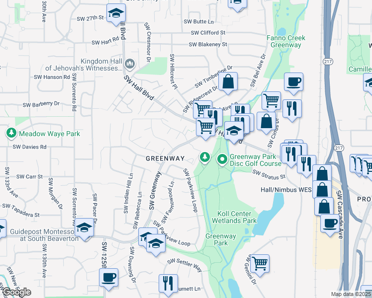 map of restaurants, bars, coffee shops, grocery stores, and more near 11800 Southwest Windmill Drive in Beaverton