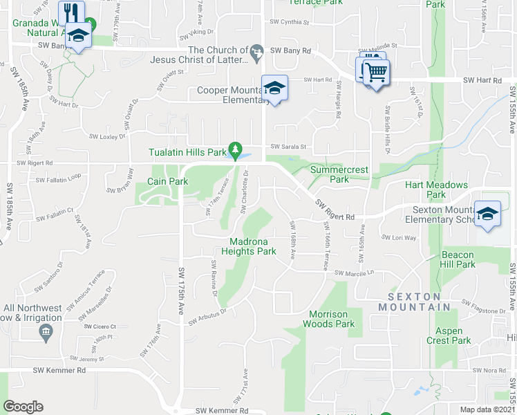 map of restaurants, bars, coffee shops, grocery stores, and more near 8193 Southwest 168th Avenue in Beaverton
